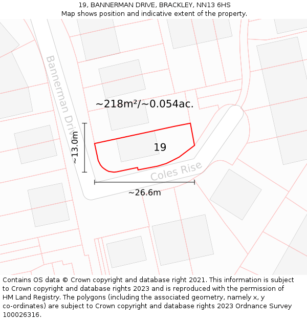 19, BANNERMAN DRIVE, BRACKLEY, NN13 6HS: Plot and title map