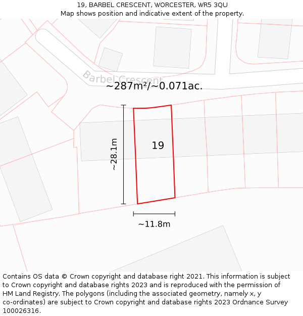 19, BARBEL CRESCENT, WORCESTER, WR5 3QU: Plot and title map