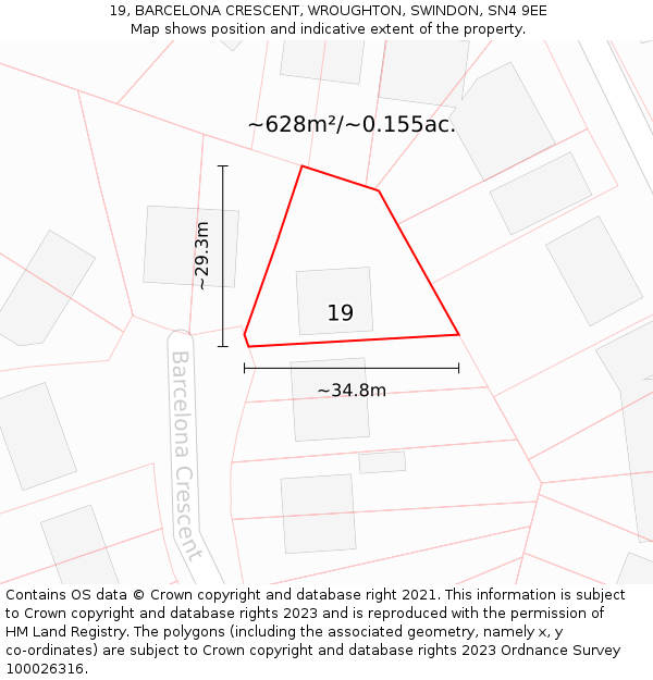 19, BARCELONA CRESCENT, WROUGHTON, SWINDON, SN4 9EE: Plot and title map