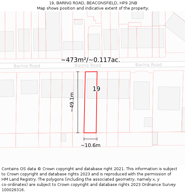 19, BARING ROAD, BEACONSFIELD, HP9 2NB: Plot and title map