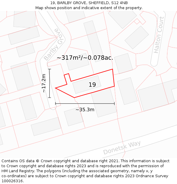 19, BARLBY GROVE, SHEFFIELD, S12 4NB: Plot and title map