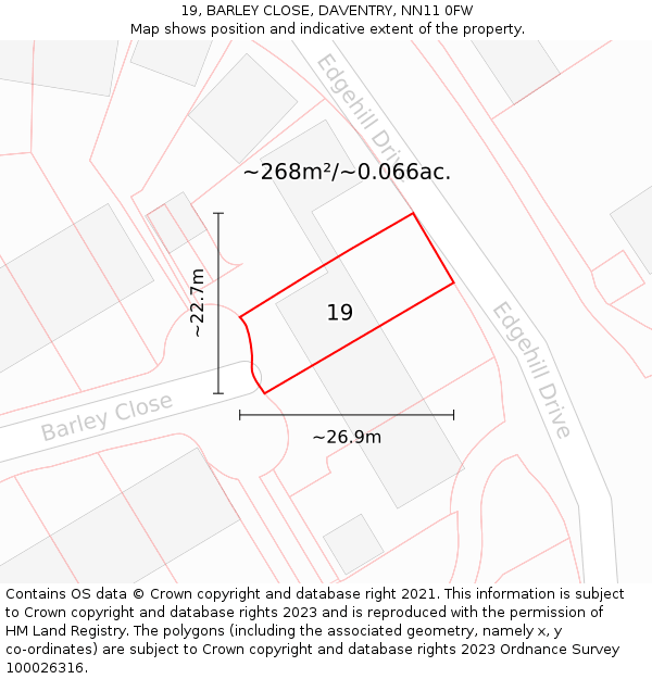 19, BARLEY CLOSE, DAVENTRY, NN11 0FW: Plot and title map