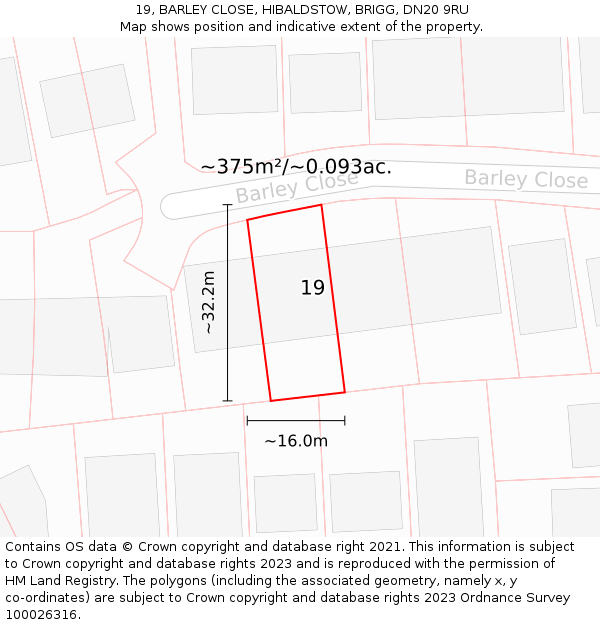 19, BARLEY CLOSE, HIBALDSTOW, BRIGG, DN20 9RU: Plot and title map