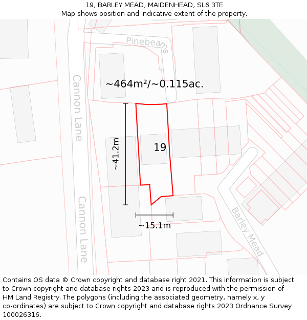 19, BARLEY MEAD, MAIDENHEAD, SL6 3TE: Plot and title map