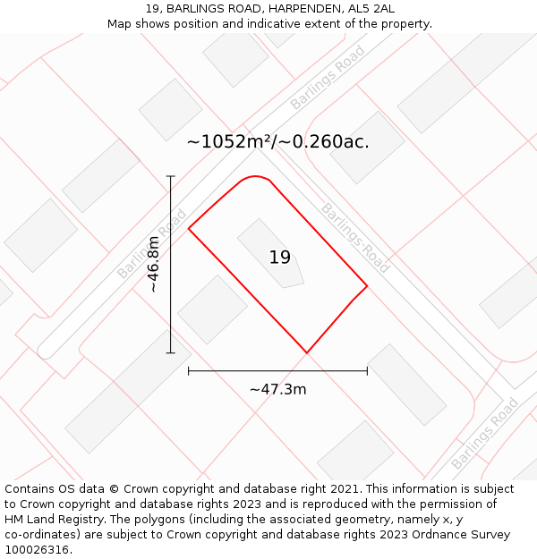 19, BARLINGS ROAD, HARPENDEN, AL5 2AL: Plot and title map