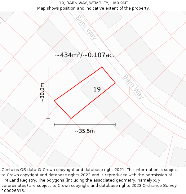 19, BARN WAY, WEMBLEY, HA9 9NT: Plot and title map