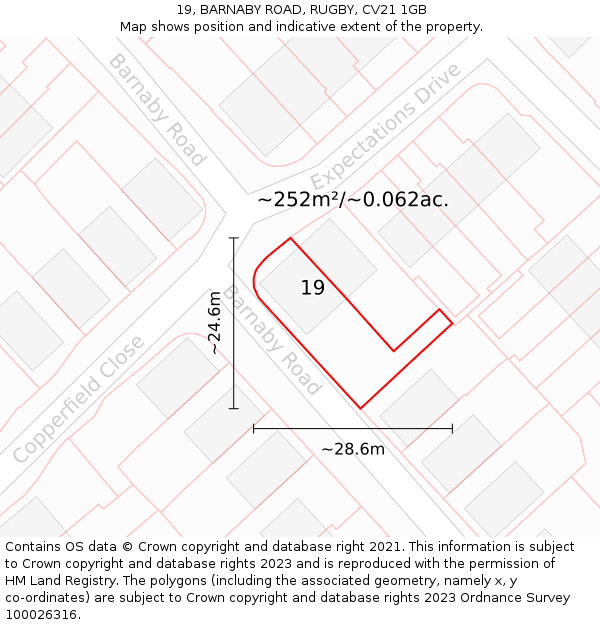 19, BARNABY ROAD, RUGBY, CV21 1GB: Plot and title map