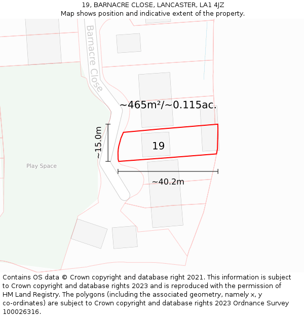19, BARNACRE CLOSE, LANCASTER, LA1 4JZ: Plot and title map