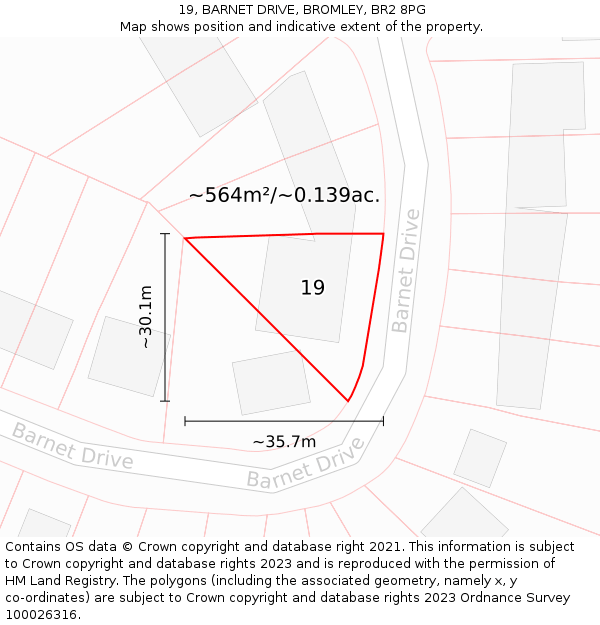 19, BARNET DRIVE, BROMLEY, BR2 8PG: Plot and title map
