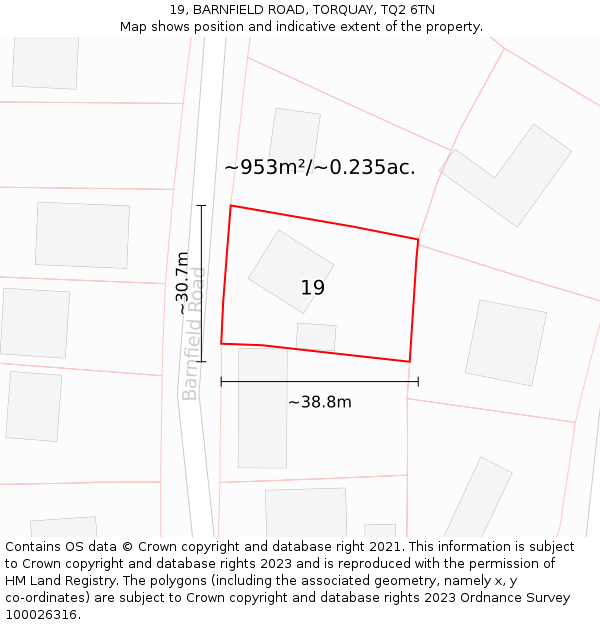 19, BARNFIELD ROAD, TORQUAY, TQ2 6TN: Plot and title map