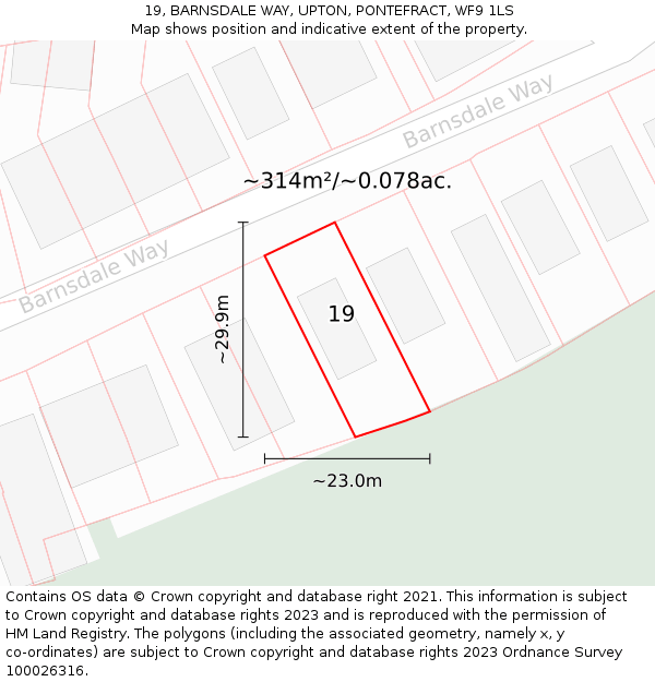 19, BARNSDALE WAY, UPTON, PONTEFRACT, WF9 1LS: Plot and title map