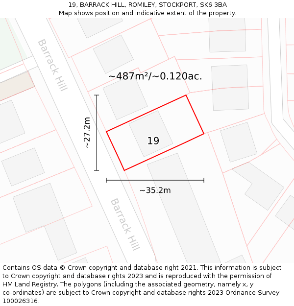 19, BARRACK HILL, ROMILEY, STOCKPORT, SK6 3BA: Plot and title map