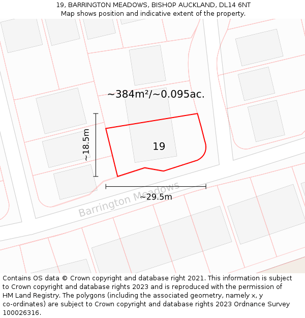 19, BARRINGTON MEADOWS, BISHOP AUCKLAND, DL14 6NT: Plot and title map
