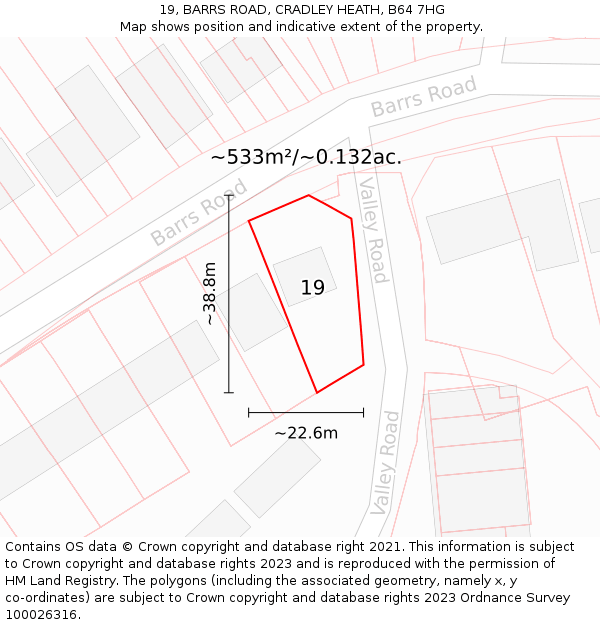 19, BARRS ROAD, CRADLEY HEATH, B64 7HG: Plot and title map