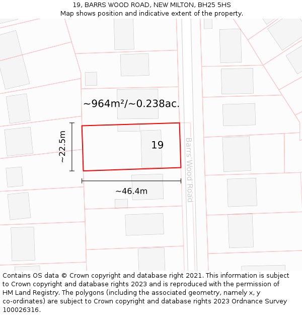 19, BARRS WOOD ROAD, NEW MILTON, BH25 5HS: Plot and title map