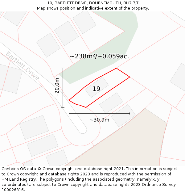 19, BARTLETT DRIVE, BOURNEMOUTH, BH7 7JT: Plot and title map
