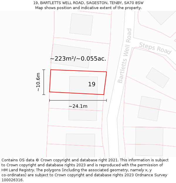 19, BARTLETTS WELL ROAD, SAGESTON, TENBY, SA70 8SW: Plot and title map