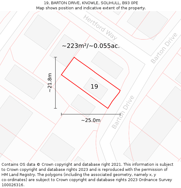 19, BARTON DRIVE, KNOWLE, SOLIHULL, B93 0PE: Plot and title map