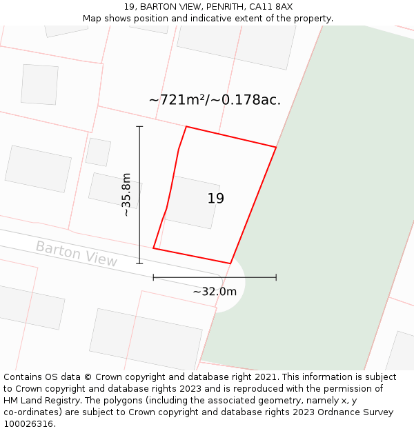 19, BARTON VIEW, PENRITH, CA11 8AX: Plot and title map