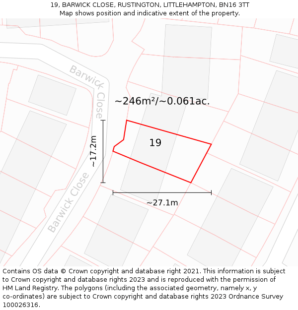 19, BARWICK CLOSE, RUSTINGTON, LITTLEHAMPTON, BN16 3TT: Plot and title map