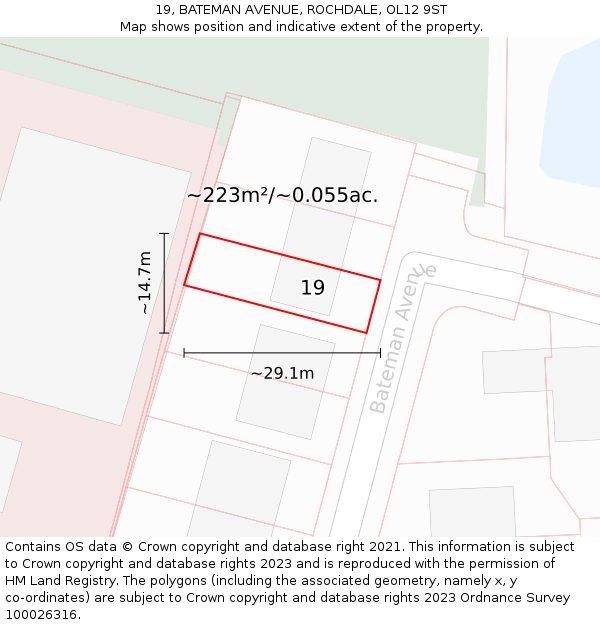 19, BATEMAN AVENUE, ROCHDALE, OL12 9ST: Plot and title map