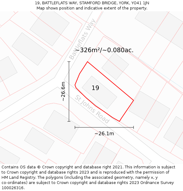19, BATTLEFLATS WAY, STAMFORD BRIDGE, YORK, YO41 1JN: Plot and title map