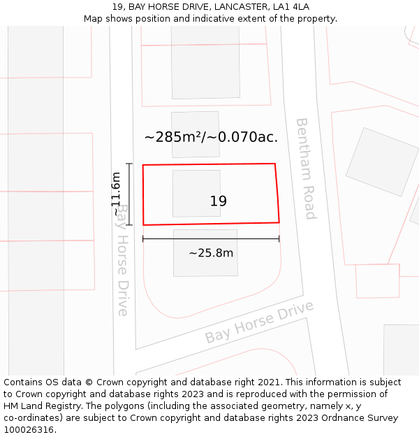19, BAY HORSE DRIVE, LANCASTER, LA1 4LA: Plot and title map