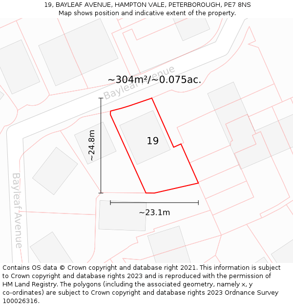 19, BAYLEAF AVENUE, HAMPTON VALE, PETERBOROUGH, PE7 8NS: Plot and title map