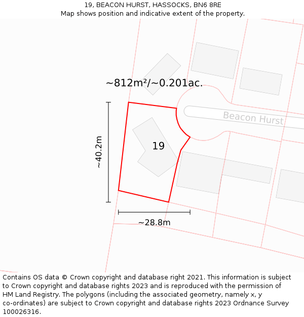 19, BEACON HURST, HASSOCKS, BN6 8RE: Plot and title map
