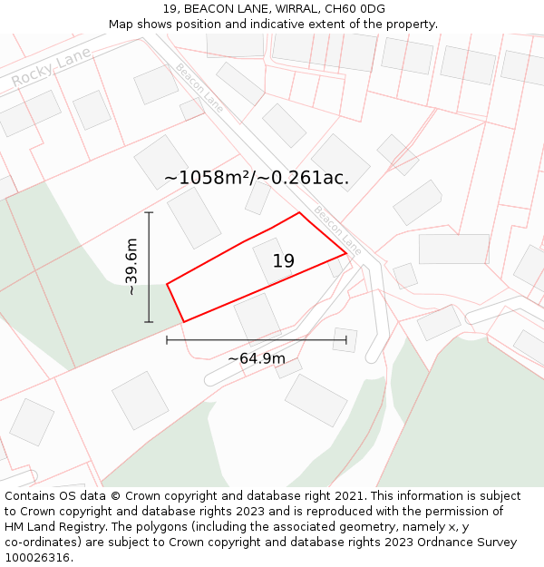 19, BEACON LANE, WIRRAL, CH60 0DG: Plot and title map