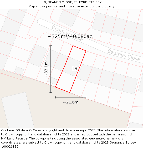 19, BEAMES CLOSE, TELFORD, TF4 3SX: Plot and title map