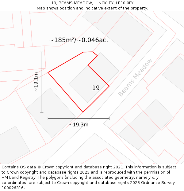 19, BEAMS MEADOW, HINCKLEY, LE10 0FY: Plot and title map