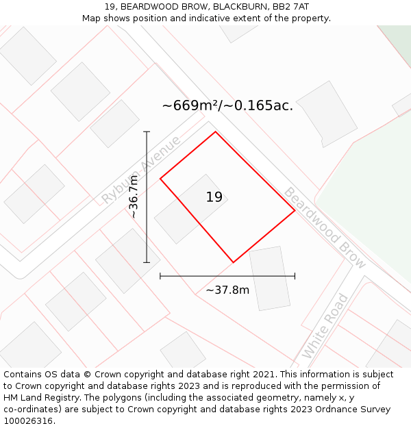19, BEARDWOOD BROW, BLACKBURN, BB2 7AT: Plot and title map