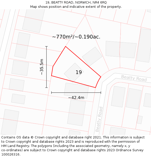 19, BEATTY ROAD, NORWICH, NR4 6RQ: Plot and title map