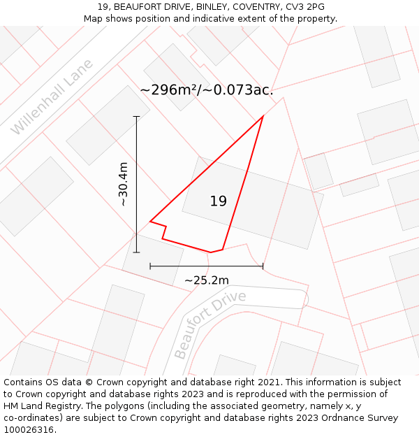 19, BEAUFORT DRIVE, BINLEY, COVENTRY, CV3 2PG: Plot and title map