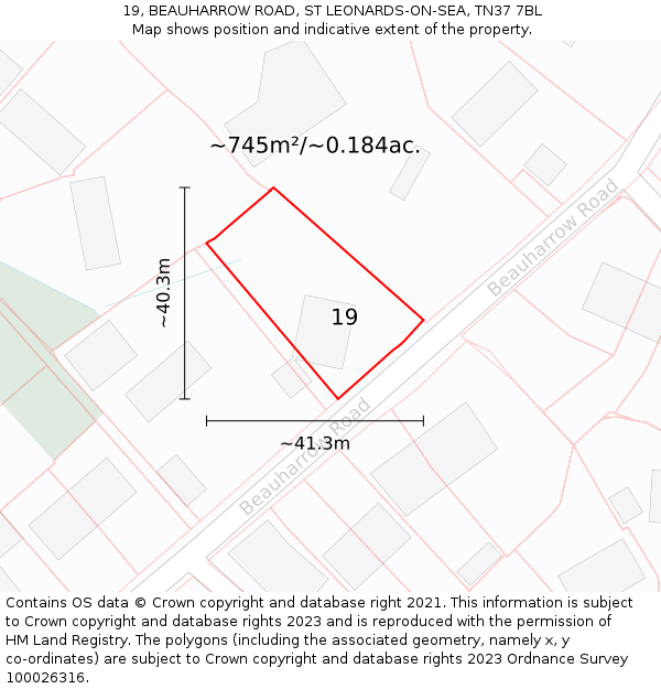 19, BEAUHARROW ROAD, ST LEONARDS-ON-SEA, TN37 7BL: Plot and title map