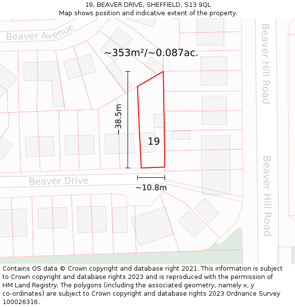 19, BEAVER DRIVE, SHEFFIELD, S13 9QL: Plot and title map