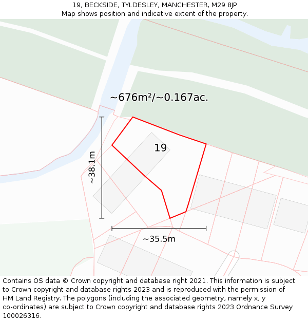 19, BECKSIDE, TYLDESLEY, MANCHESTER, M29 8JP: Plot and title map