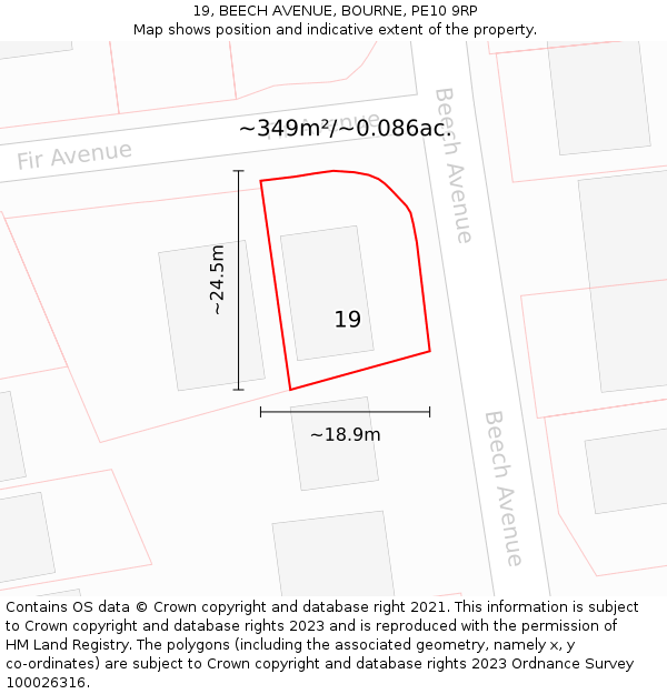 19, BEECH AVENUE, BOURNE, PE10 9RP: Plot and title map