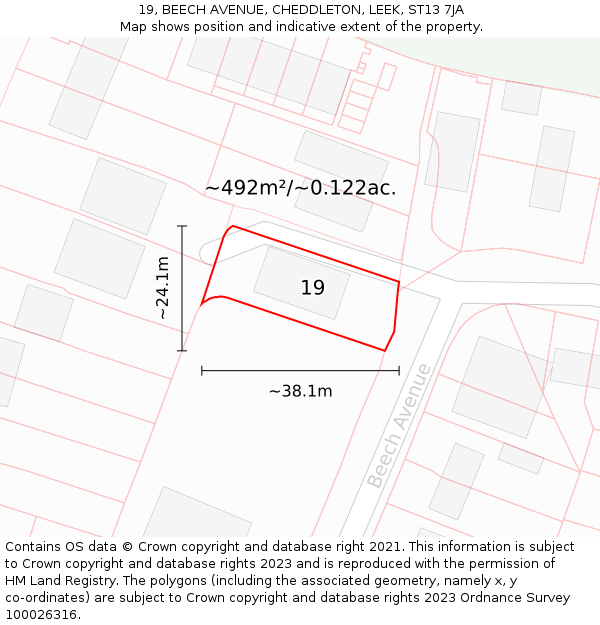 19, BEECH AVENUE, CHEDDLETON, LEEK, ST13 7JA: Plot and title map
