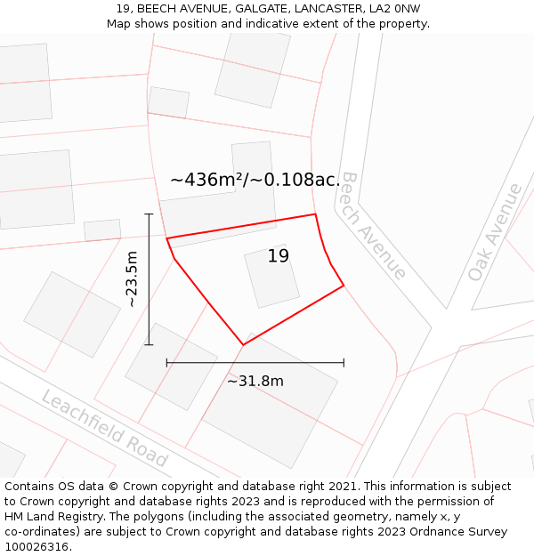 19, BEECH AVENUE, GALGATE, LANCASTER, LA2 0NW: Plot and title map