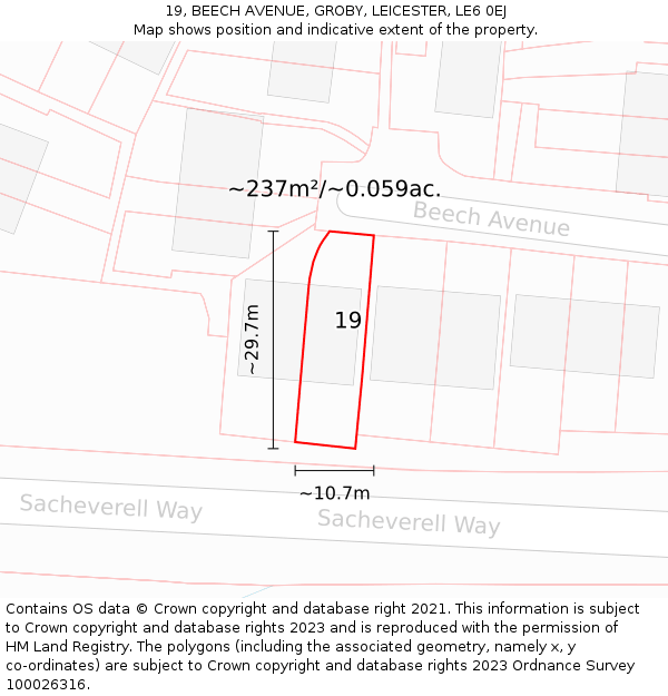 19, BEECH AVENUE, GROBY, LEICESTER, LE6 0EJ: Plot and title map