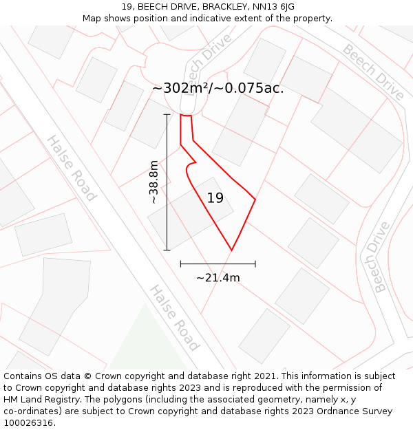 19, BEECH DRIVE, BRACKLEY, NN13 6JG: Plot and title map