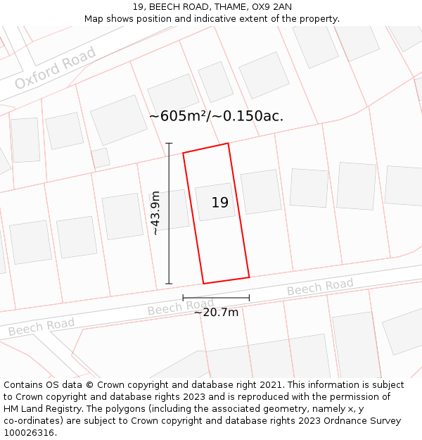 19, BEECH ROAD, THAME, OX9 2AN: Plot and title map
