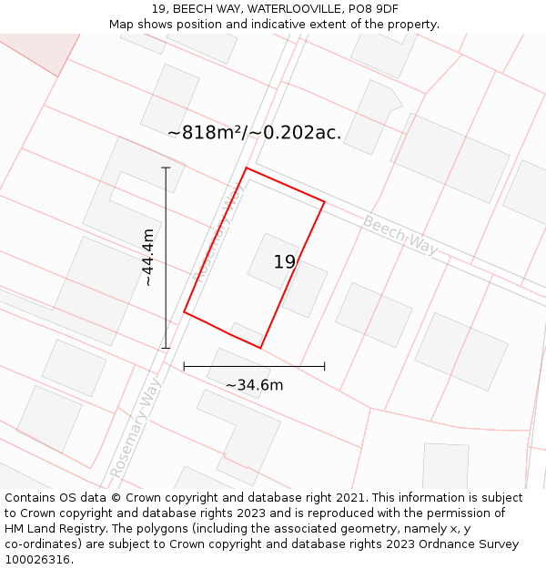 19, BEECH WAY, WATERLOOVILLE, PO8 9DF: Plot and title map