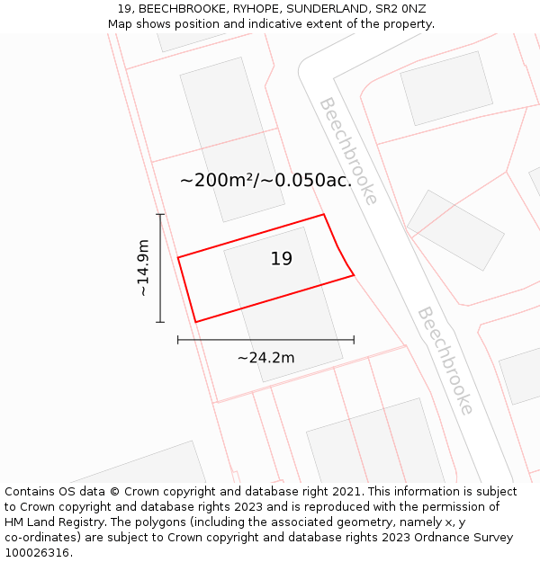 19, BEECHBROOKE, RYHOPE, SUNDERLAND, SR2 0NZ: Plot and title map