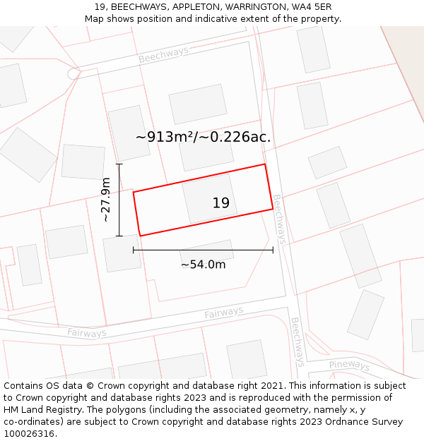 19, BEECHWAYS, APPLETON, WARRINGTON, WA4 5ER: Plot and title map