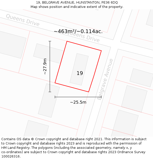 19, BELGRAVE AVENUE, HUNSTANTON, PE36 6DQ: Plot and title map