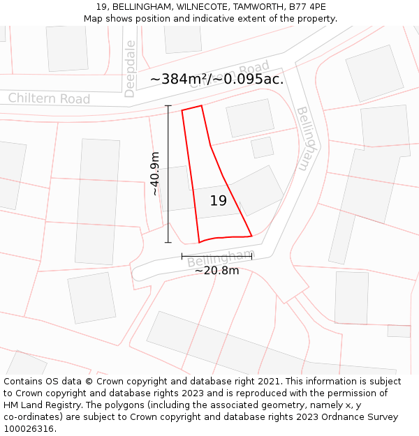 19, BELLINGHAM, WILNECOTE, TAMWORTH, B77 4PE: Plot and title map
