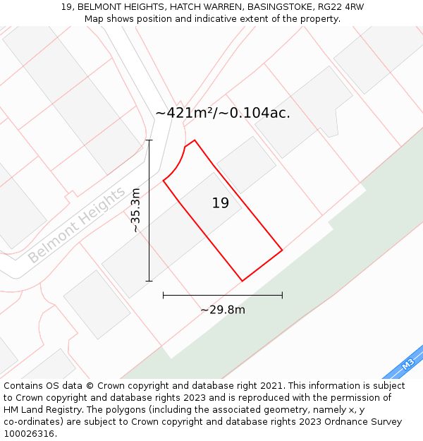 19, BELMONT HEIGHTS, HATCH WARREN, BASINGSTOKE, RG22 4RW: Plot and title map